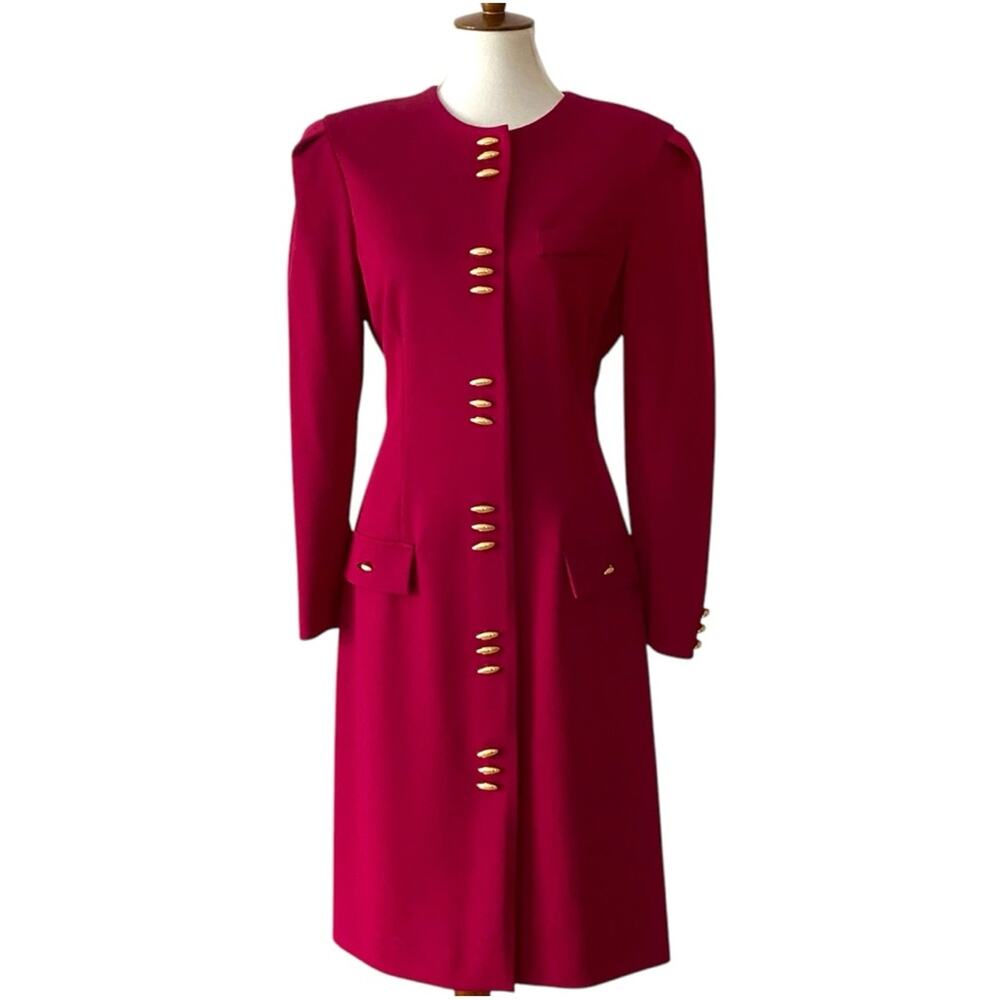 Vintage Fall Dress Large Petite Long Sleeve 80s does 40s Suitdress Gold Buttons